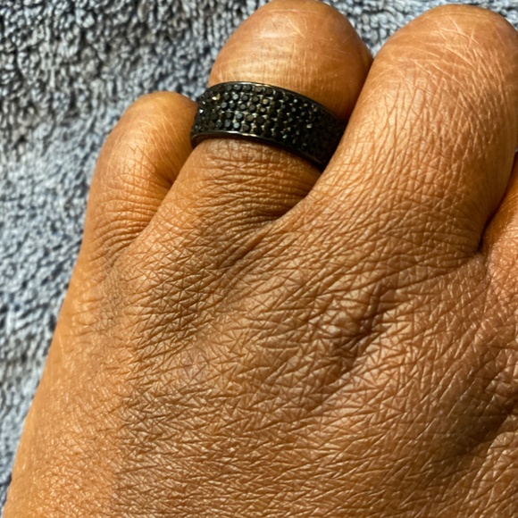 Men’s Black Rhinestone Stainless Steel Ring - Picture 4 of 4